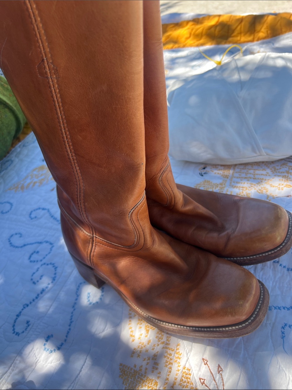 Vintage Frye Tall Leather Cowboy Boots in Cognac Brown